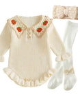 Pumpkin Patch Crochet Collar Knit Romper (Cream)