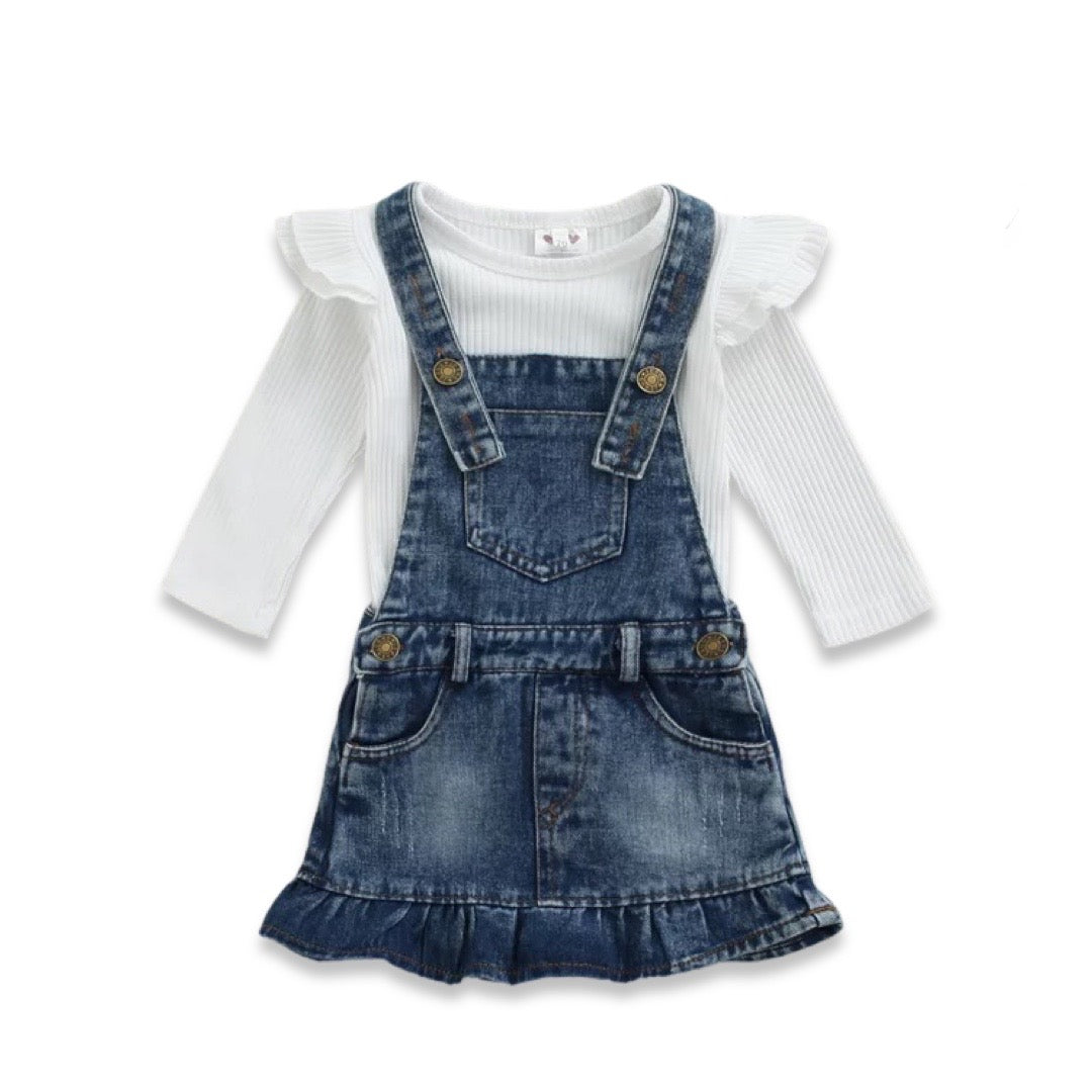 Denim Suspender Skirt Set