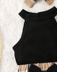 Halter Top & Plaid Bow Shorts (Black)