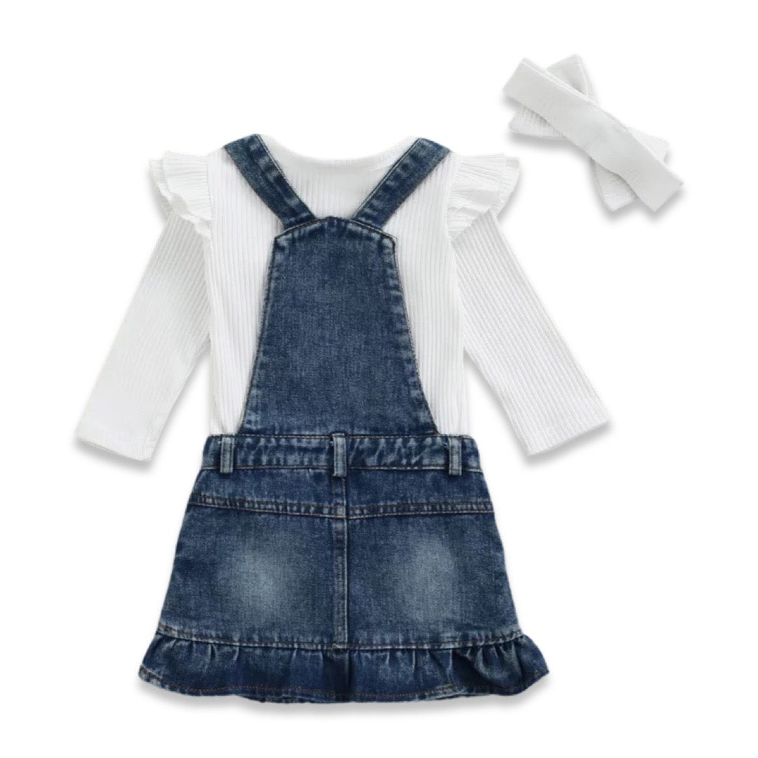 Denim Suspender Skirt Set