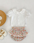 Puff Sleeve Button-up & Floral Shorts Set