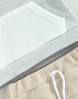 Short Sleeve Waffle Pocket Hoodie + Shorts Set