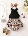Halter Top & Plaid Bow Shorts (Black)