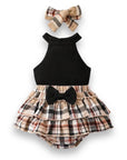 Halter Top & Plaid Bow Shorts (Black)