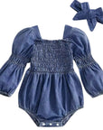 Denim Darling Smocked Romper Set