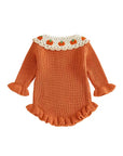 Pumpkin Patch Crochet Collar Knit Romper