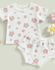 Waffle Floral Printed T-shirt + Shorts Set