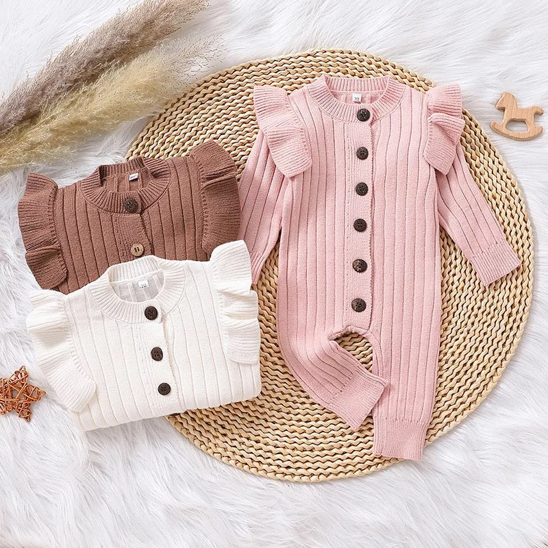Long Sleeve Knit Ruffle Romper