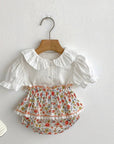 Puff Sleeve Button-up & Floral Shorts Set