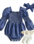 Denim Darling Smocked Romper Set