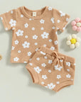 Waffle Floral Printed T-shirt + Shorts Set