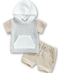 Short Sleeve Waffle Pocket Hoodie + Shorts Set
