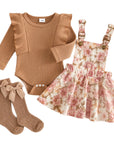 Blush Floral Pinafore Set with Matching Bow Socks