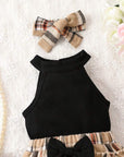 Halter Top & Plaid Bow Shorts (Black)