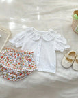 Puff Sleeve Button-up & Floral Shorts Set