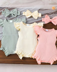 Ribbed Ruffle Romper + Bow Set