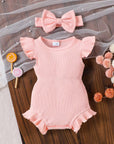 Ribbed Ruffle Romper + Bow Set