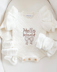 “Hello World” Ruffle Knit Onesie