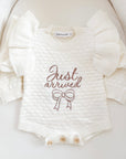 “Just Arrived” Ruffle Knit Onesie
