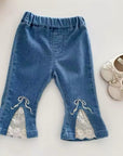 Bow Embroidered Lace Denim