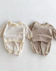 2pcs Waffle Lace Sweatsuit Set