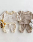 2pcs Waffle Lace Sweatsuit Set