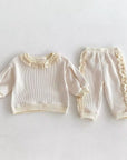 2pcs Waffle Lace Sweatsuit Set