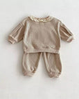2pcs Waffle Lace Sweatsuit Set