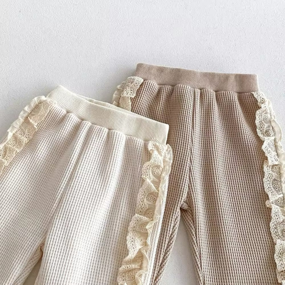 2pcs Waffle Lace Sweatsuit Set