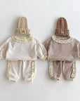 2pcs Waffle Lace Sweatsuit Set
