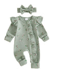Floral Ribbed Onesie Headband Set(multiple colors)