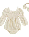 Smocked Romper Bow Set