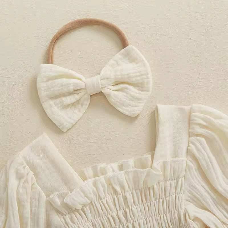 Smocked Romper Bow Set