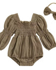 Smocked Romper Bow Set