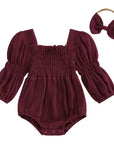 Smocked Romper Bow Set