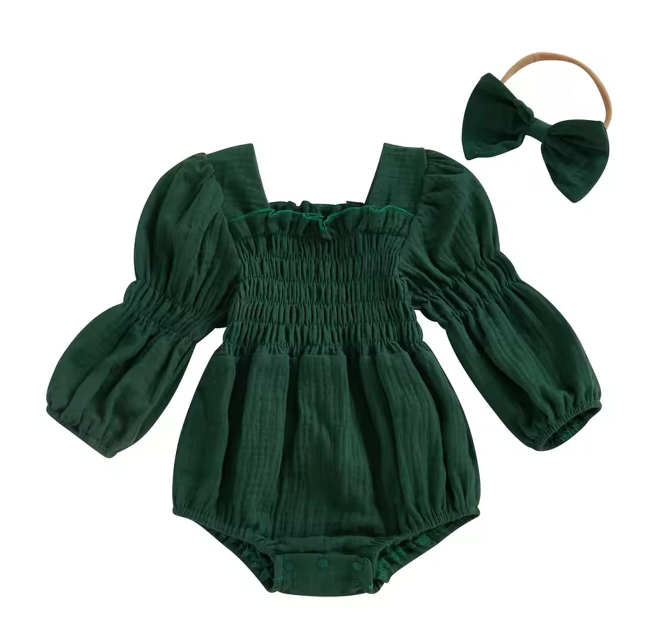 Smocked Romper Bow Set