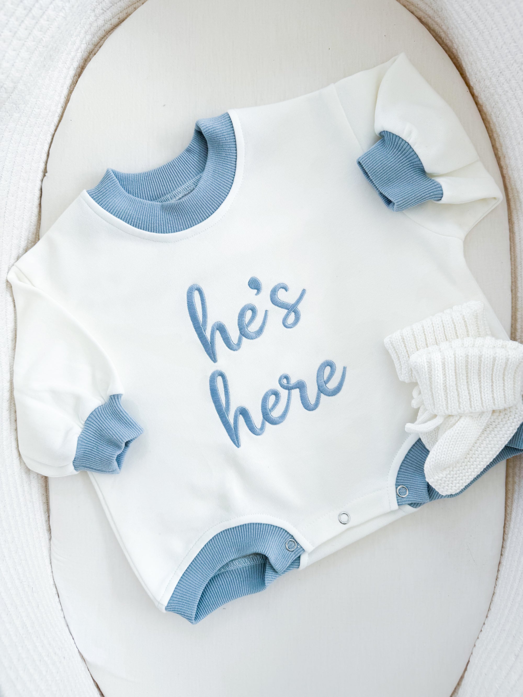 He’s Here Announcement Bubble Romper