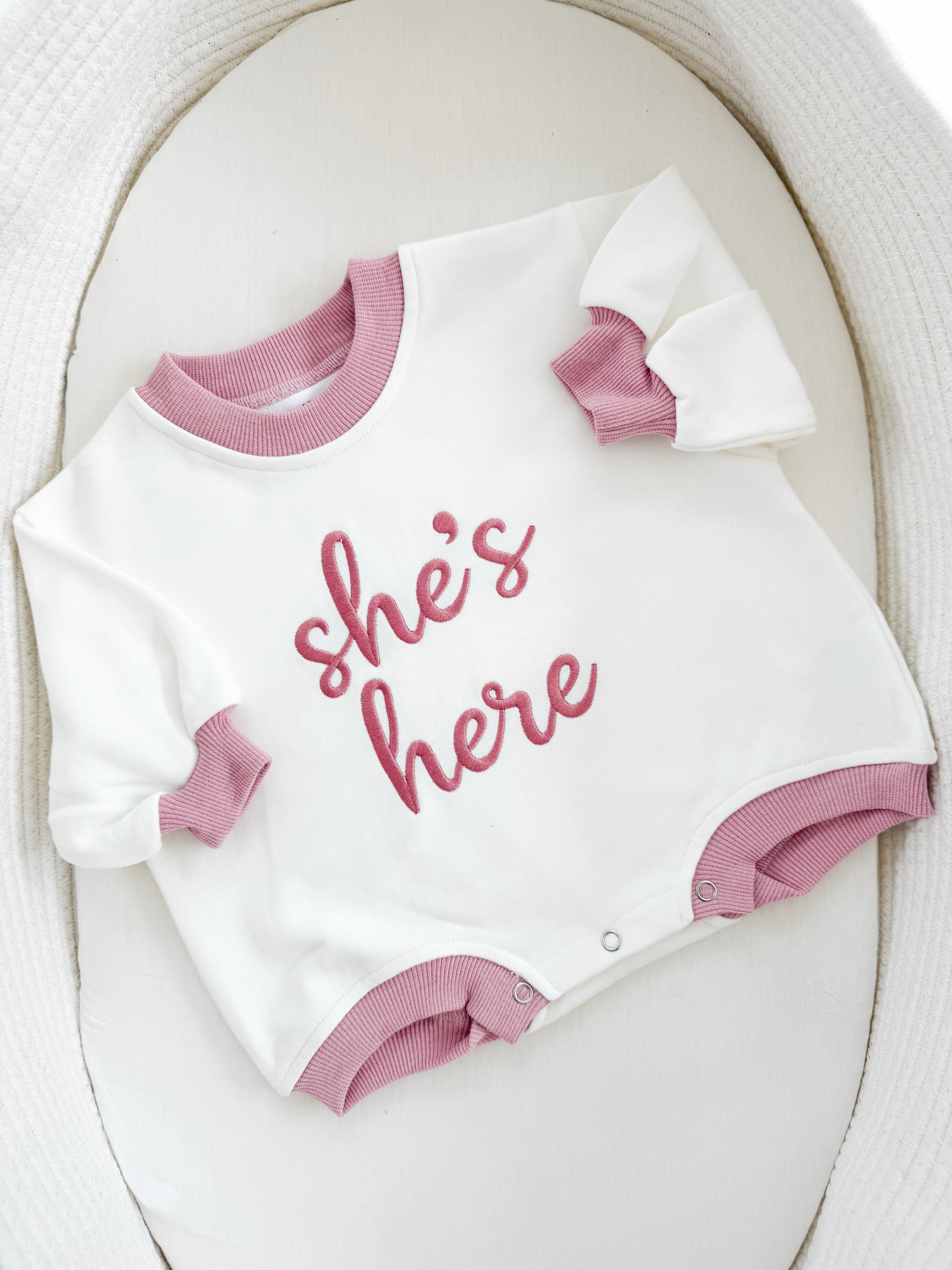 She’s Here Announcement Bubble Romper