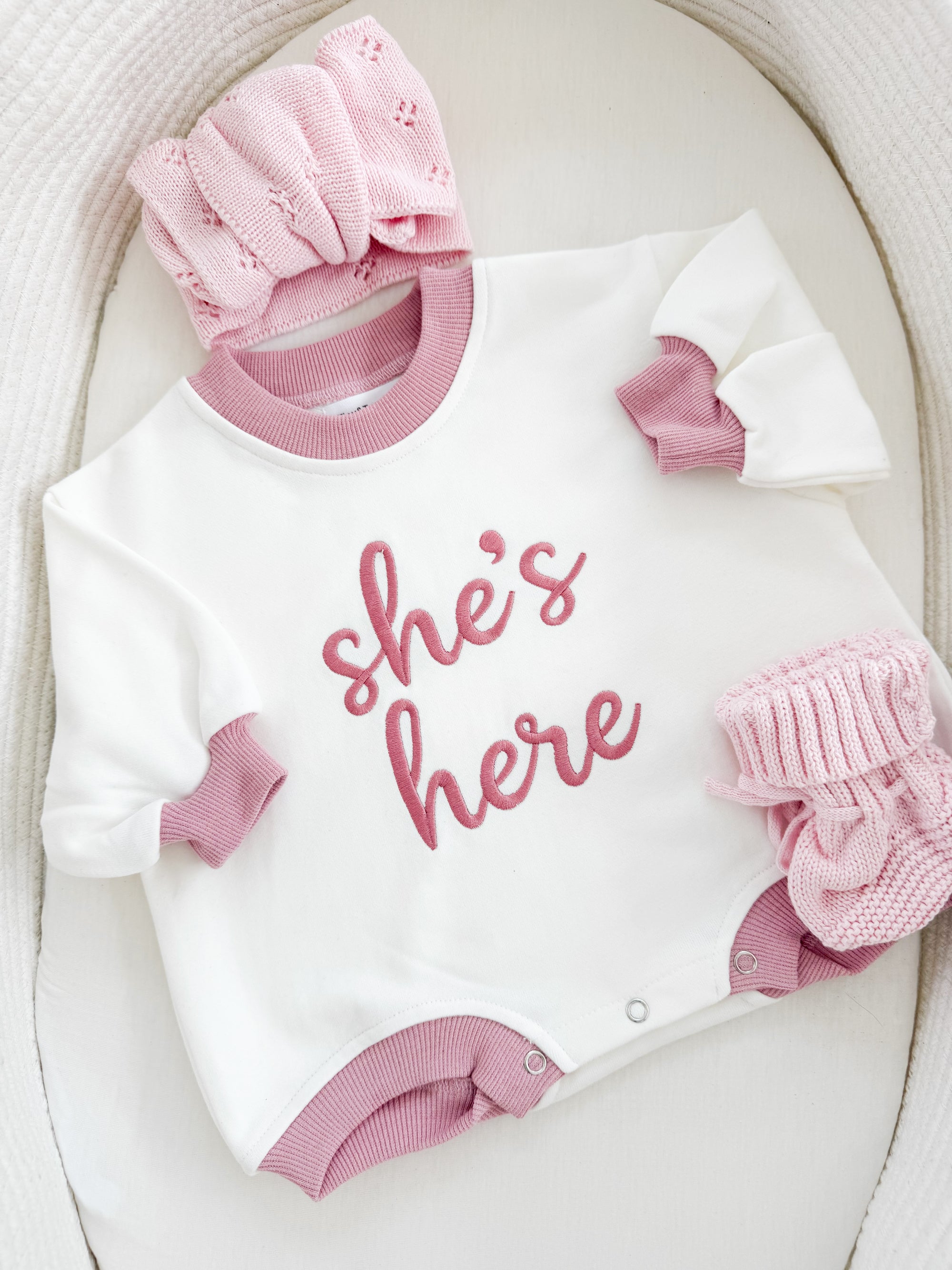 She’s Here Announcement Bubble Romper