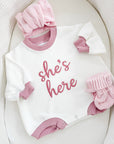 She’s Here Announcement Bubble Romper