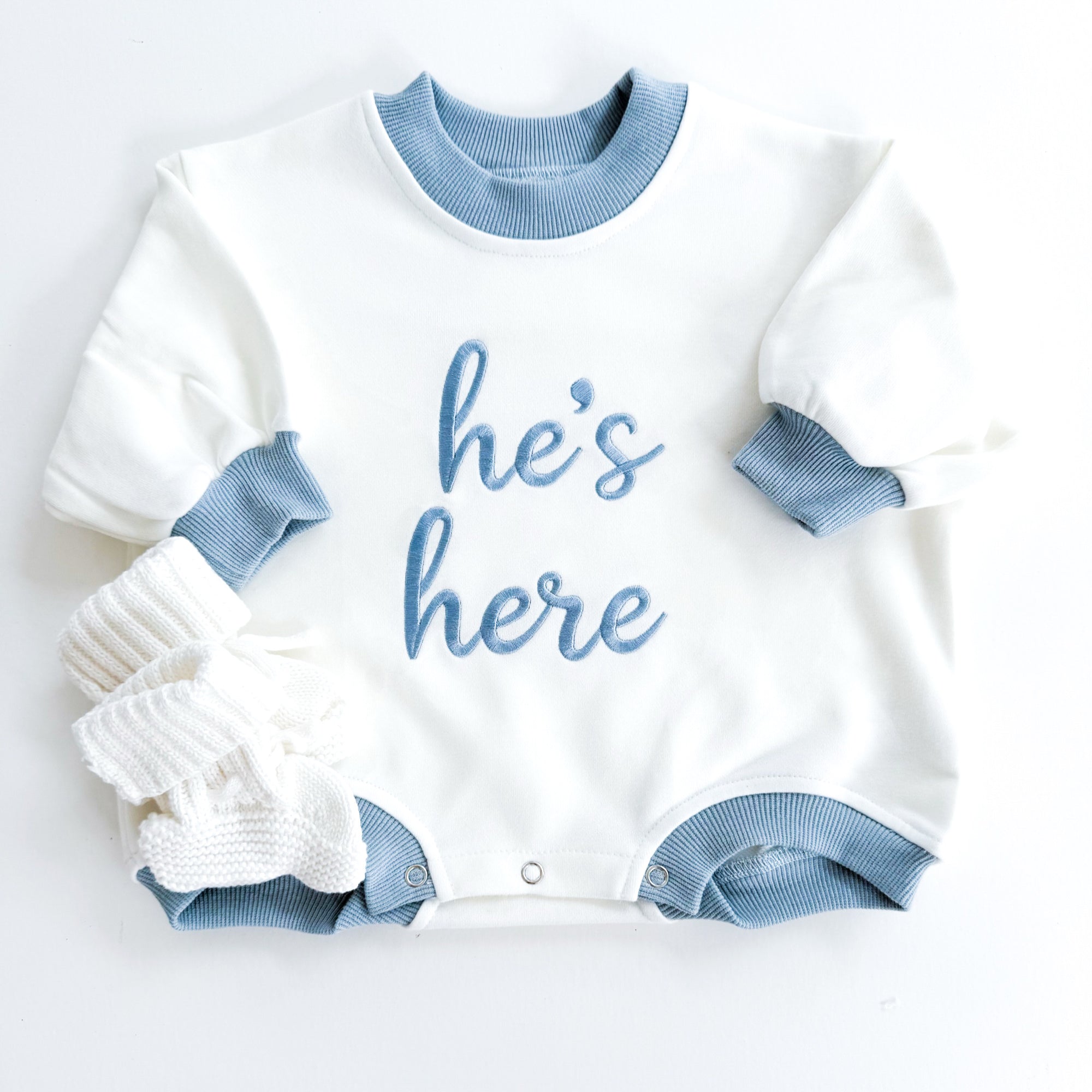 He’s Here Announcement Bubble Romper