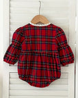 Red Plaid Baby Romper with Lace Trim