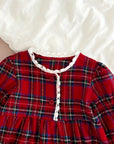 Red Plaid Baby Romper with Lace Trim