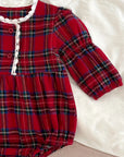 Red Plaid Baby Romper with Lace Trim