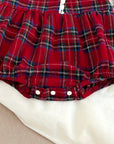 Red Plaid Baby Romper with Lace Trim