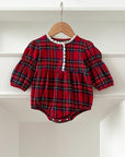 Red Plaid Baby Romper with Lace Trim