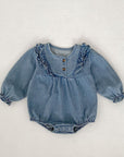 Vintage Ruffle Denim Romper