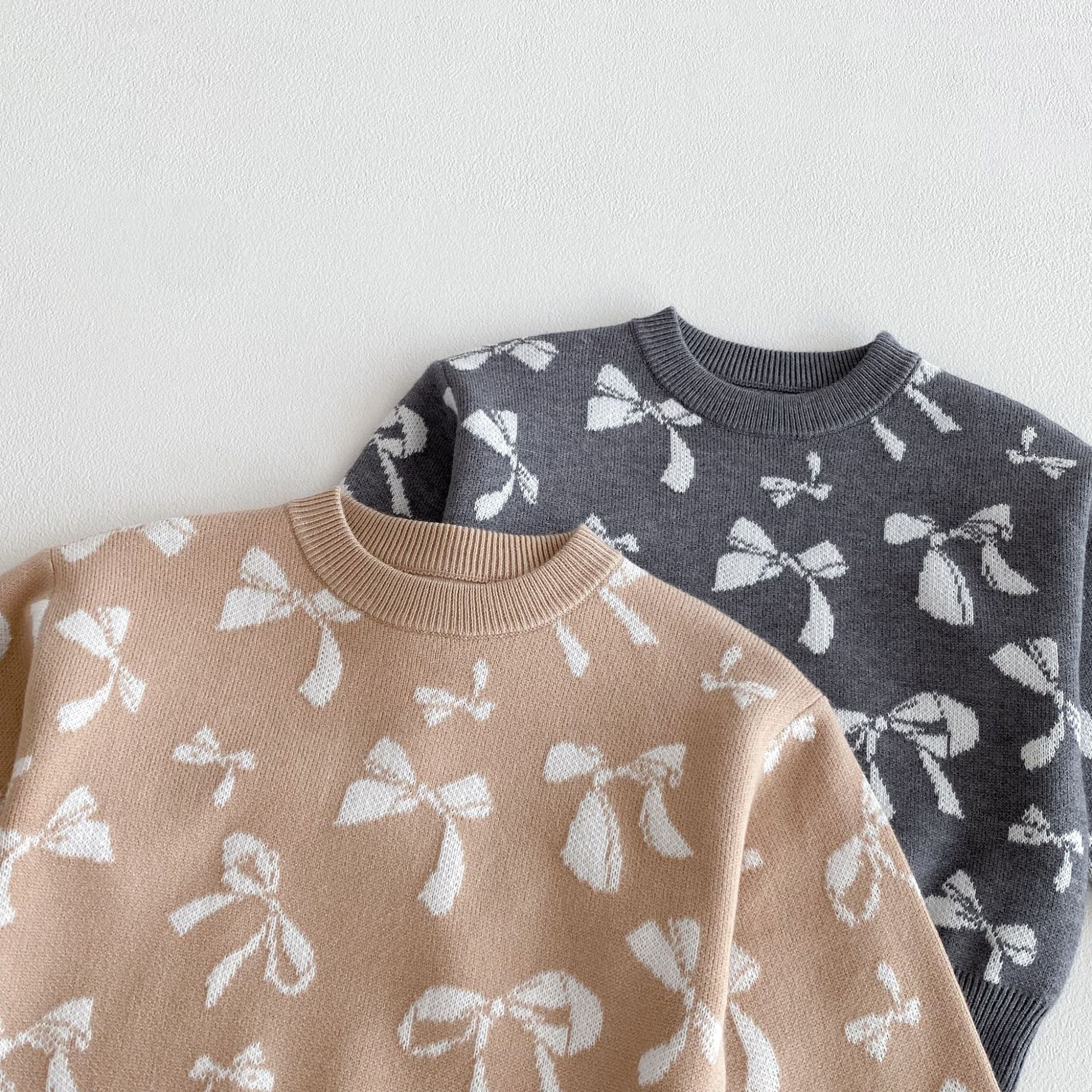 Bow Blossom Knit Beige Set