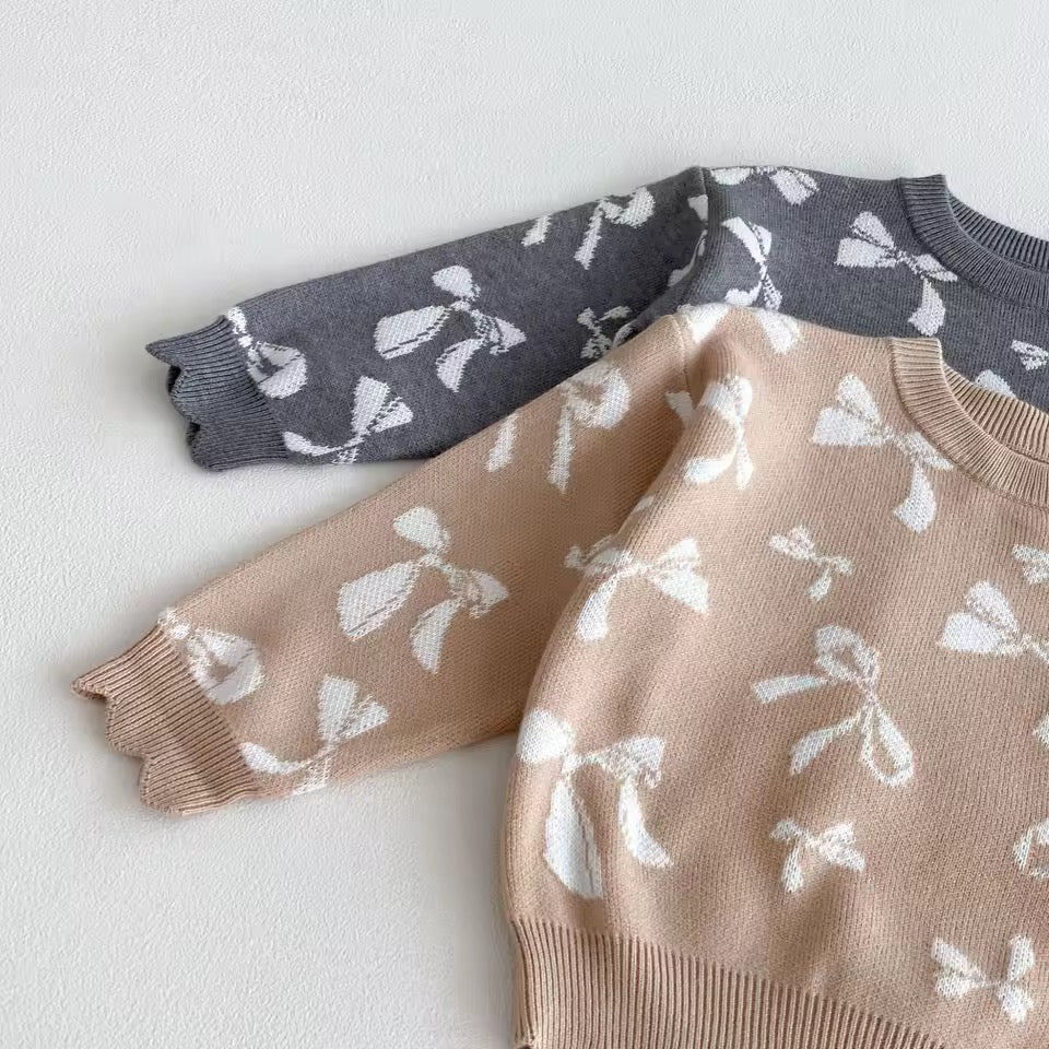 Bow Blossom Knit Beige Set