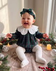 Christmas Plaid Eyelet Collar Bubble Romper
